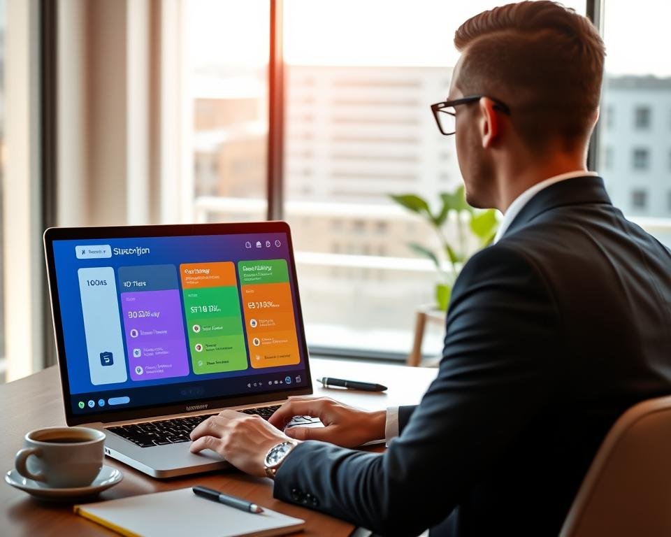 A sleek, modern digital workspace featuring a professional-looking person in business attire focused on a laptop displaying various streaming subscription plans. In the foreground, the laptop screen showcases colorful icons representing different subscription tiers and features, such as HD quality, multiple devices, and customer support. The middle ground includes a stylish desk with a notepad and a coffee cup, creating an inviting and productive atmosphere. The background features a large window with natural light illuminating the space, casting soft shadows and enhancing the mood of innovation and efficiency. The overall color palette is warm and inviting, ensuring the image feels modern and relevant to contemporary streaming services. A sleek, modern digital workspace featuring a professional-looking person in business attire focused on a laptop displaying various streaming subscription plans. In the foreground, the laptop screen showcases colorful icons representing different subscription tiers and features, such as HD quality, multiple devices, and customer support. The middle ground includes a stylish desk with a notepad and a coffee cup, creating an inviting and productive atmosphere. The background features a large window with natural light illuminating the space, casting soft shadows and enhancing the mood of innovation and efficiency. The overall color palette is warm and inviting, ensuring the image feels modern and relevant to contemporary streaming services.